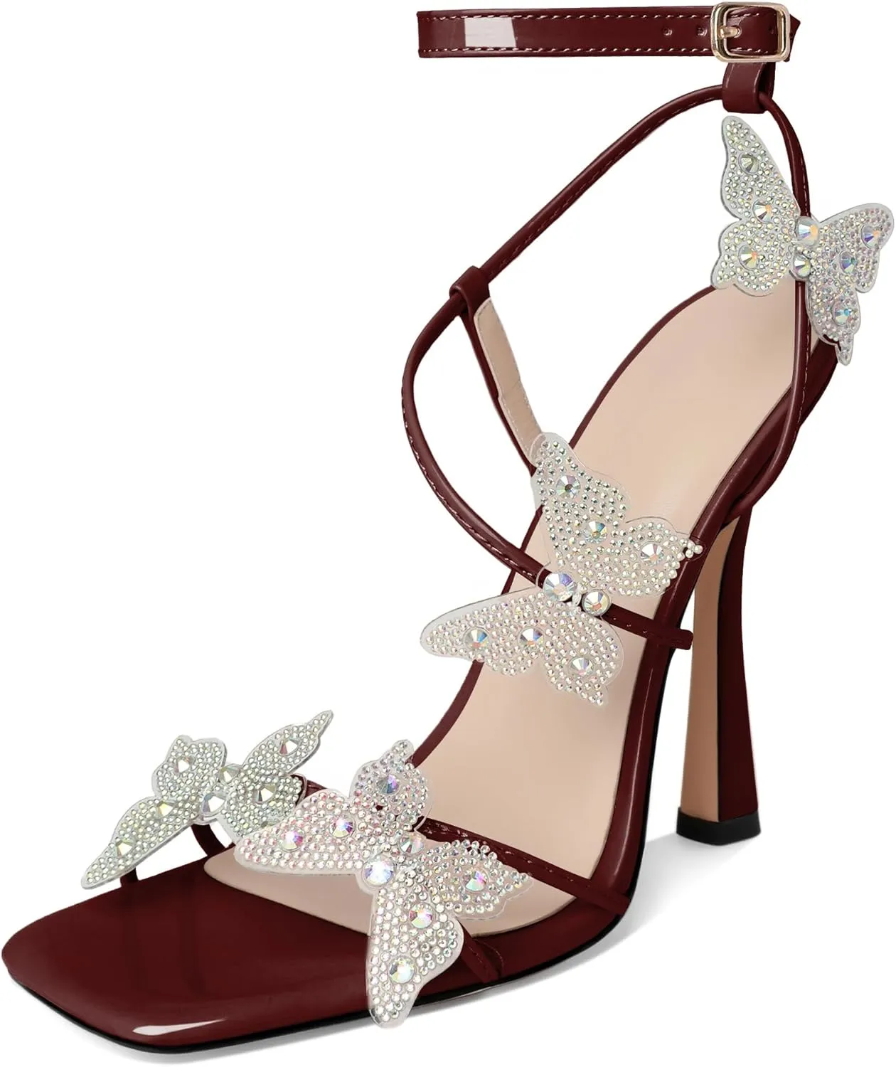 Joseywade Butterfly Heels: Rhinestone Butterflies Open Toe Stilettos High Heels 4.5 Inch Women's Shoes