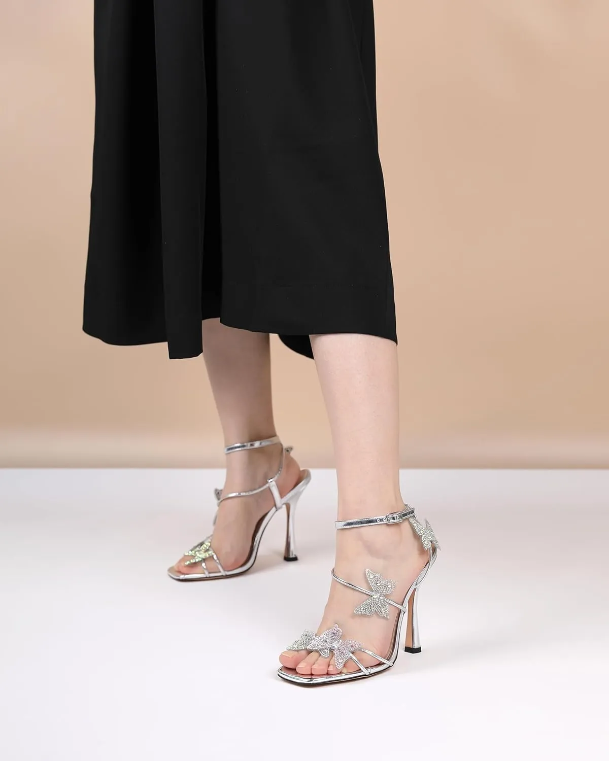 Joseywade Butterfly Heels: Rhinestone Butterflies Open Toe Stilettos High Heels 4.5 Inch Women's Shoes