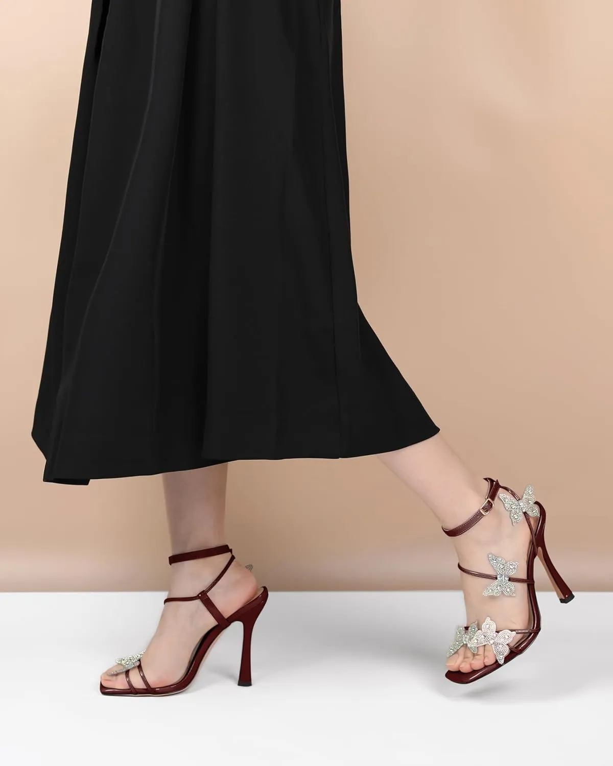 Joseywade Butterfly Heels: Rhinestone Butterflies Open Toe Stilettos High Heels 4.5 Inch Women's Shoes
