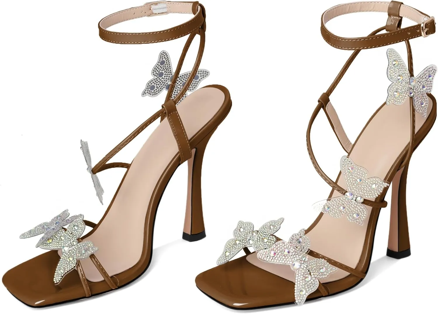 Joseywade Butterfly Heels: Rhinestone Butterflies Open Toe Stilettos High Heels 4.5 Inch Women's Shoes