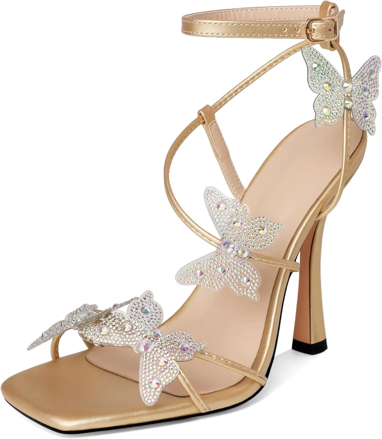 Joseywade Butterfly Heels: Rhinestone Butterflies Open Toe Stilettos High Heels 4.5 Inch Women's Shoes