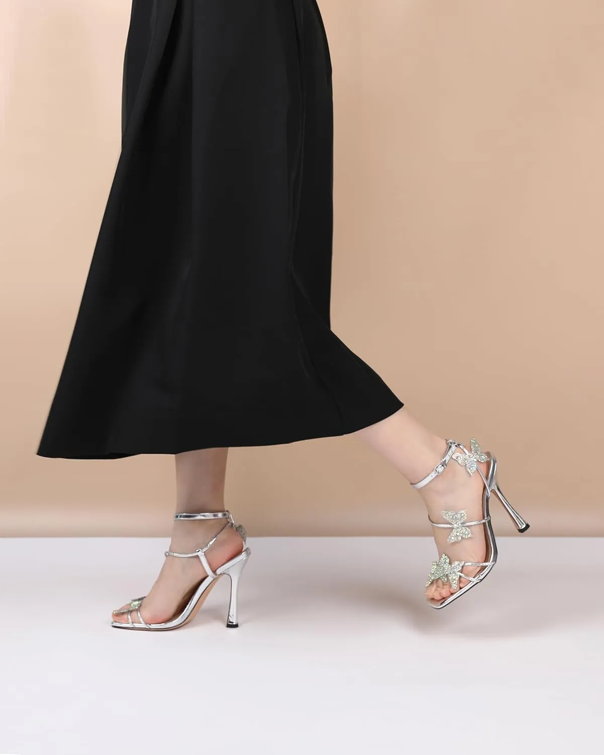 Joseywade Butterfly Heels: Rhinestone Butterflies Open Toe Stilettos High Heels 4.5 Inch Women's Shoes