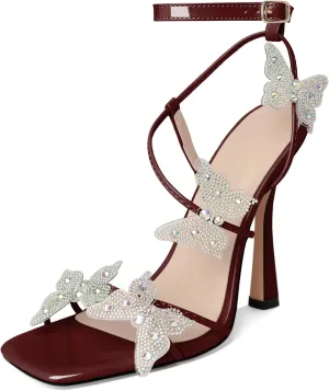 Joseywade Butterfly Heels: Rhinestone Butterflies Open Toe Stilettos High Heels 4.5 Inch Women's Shoes