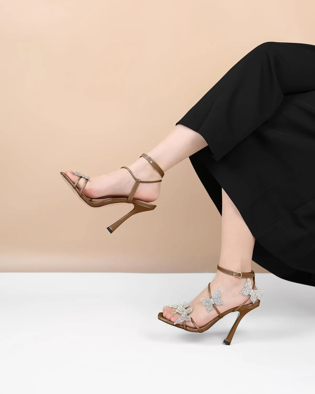 Joseywade Butterfly Heels: Rhinestone Butterflies Open Toe Stilettos High Heels 4.5 Inch Women's Shoes
