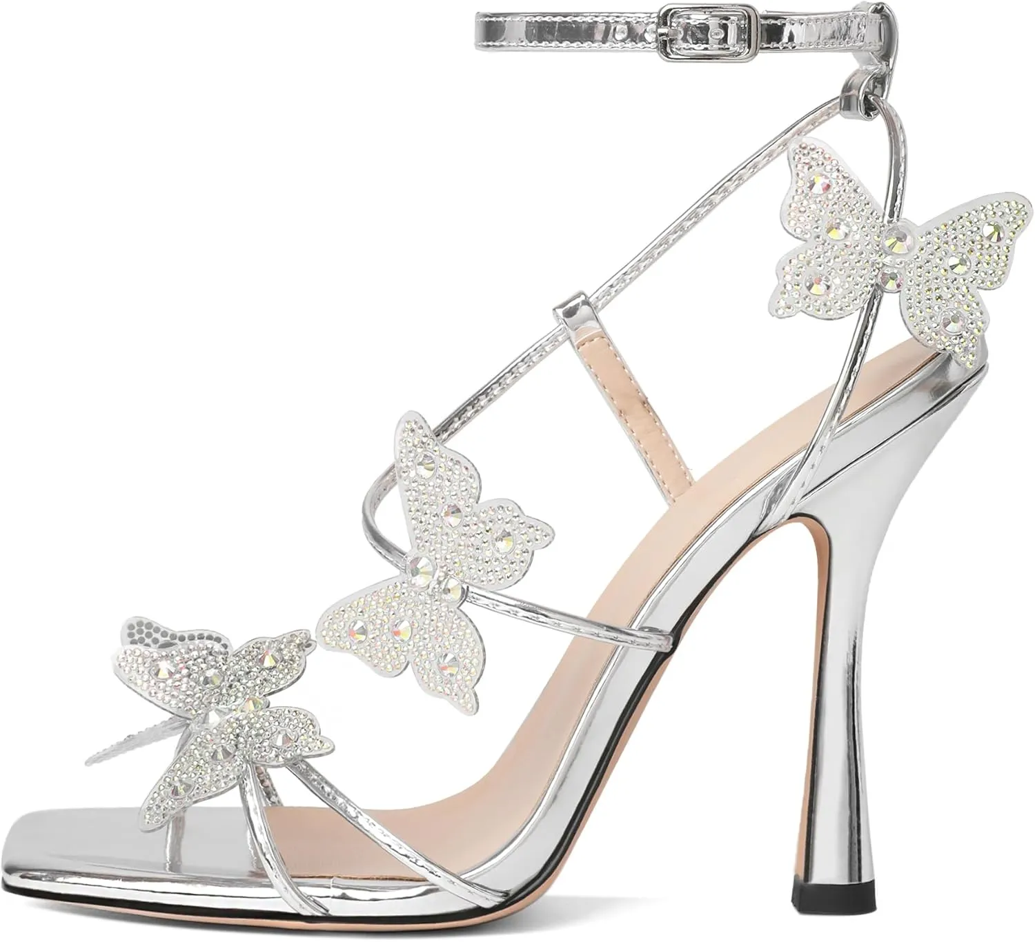 Joseywade Butterfly Heels: Rhinestone Butterflies Open Toe Stilettos High Heels 4.5 Inch Women's Shoes