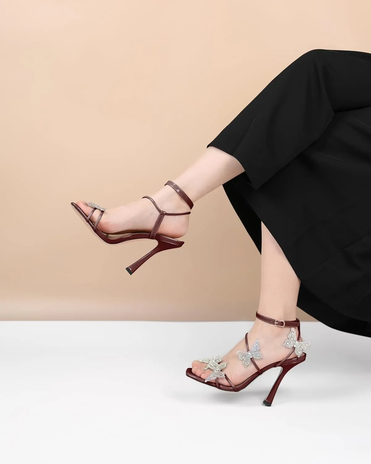 Joseywade Butterfly Heels: Rhinestone Butterflies Open Toe Stilettos High Heels 4.5 Inch Women's Shoes