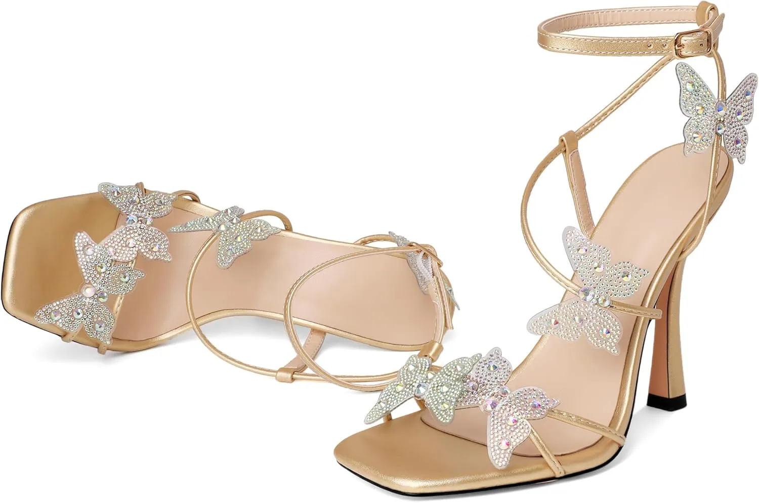 Joseywade Butterfly Heels: Rhinestone Butterflies Open Toe Stilettos High Heels 4.5 Inch Women's Shoes