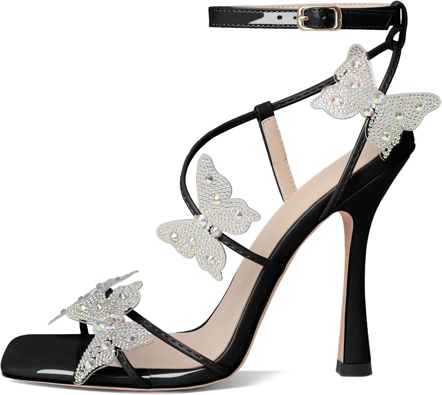 Joseywade Butterfly Heels: Rhinestone Butterflies Open Toe Stilettos High Heels 4.5 Inch Women's Shoes