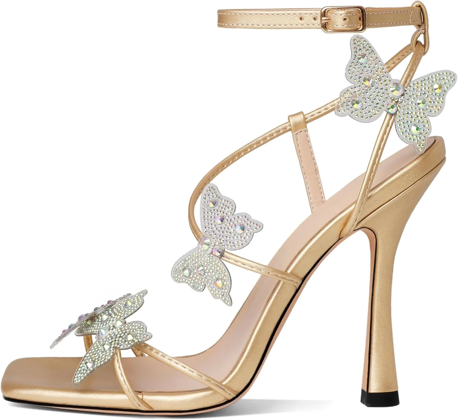 Joseywade Butterfly Heels: Rhinestone Butterflies Open Toe Stilettos High Heels 4.5 Inch Women's Shoes
