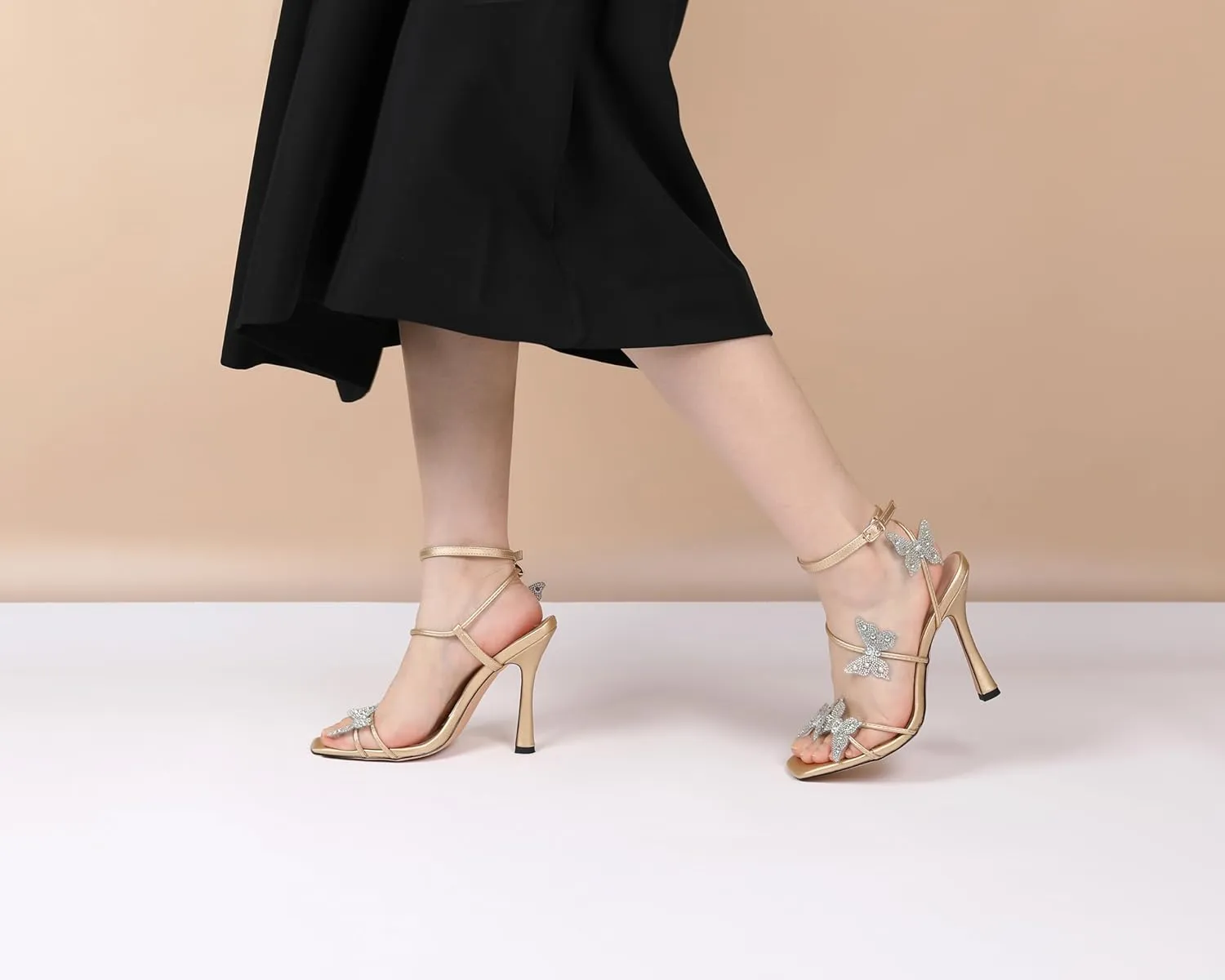 Joseywade Butterfly Heels: Rhinestone Butterflies Open Toe Stilettos High Heels 4.5 Inch Women's Shoes