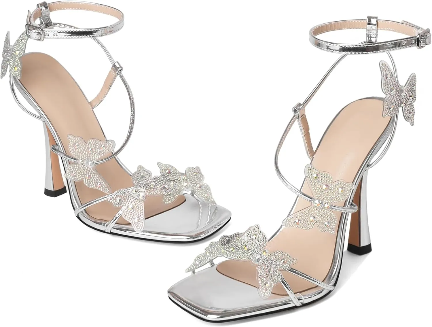 Joseywade Butterfly Heels: Rhinestone Butterflies Open Toe Stilettos High Heels 4.5 Inch Women's Shoes
