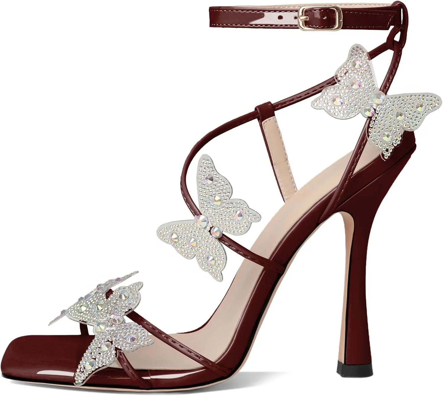 Joseywade Butterfly Heels: Rhinestone Butterflies Open Toe Stilettos High Heels 4.5 Inch Women's Shoes