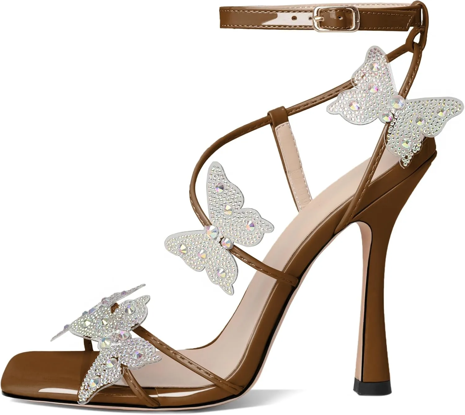Joseywade Butterfly Heels: Rhinestone Butterflies Open Toe Stilettos High Heels 4.5 Inch Women's Shoes