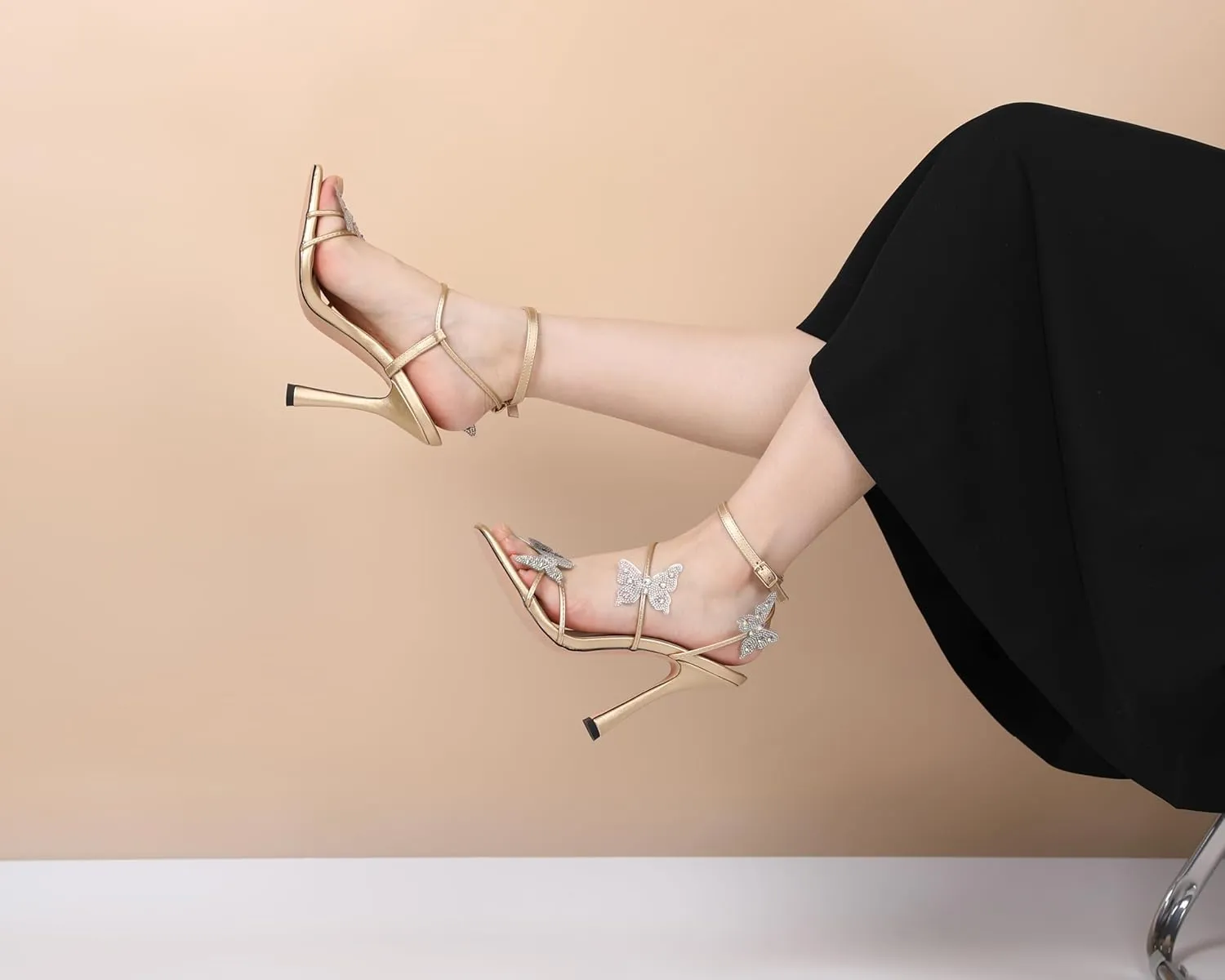 Joseywade Butterfly Heels: Rhinestone Butterflies Open Toe Stilettos High Heels 4.5 Inch Women's Shoes