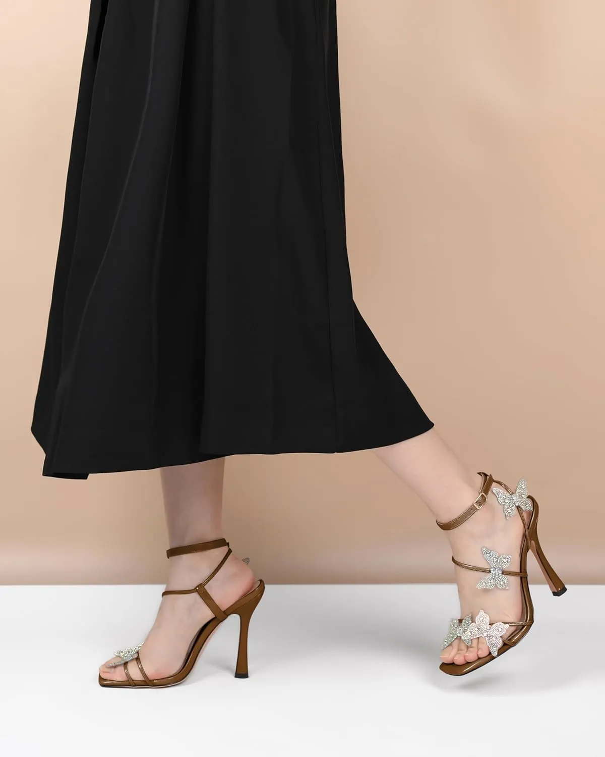 Joseywade Butterfly Heels: Rhinestone Butterflies Open Toe Stilettos High Heels 4.5 Inch Women's Shoes