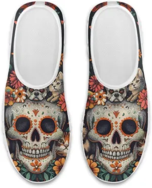 JoyLamoria Womens Floral Skull Print Low Top Lightweight Walking Shoes Girls Go Easy Travel Shoes Art Comfy Sneakers