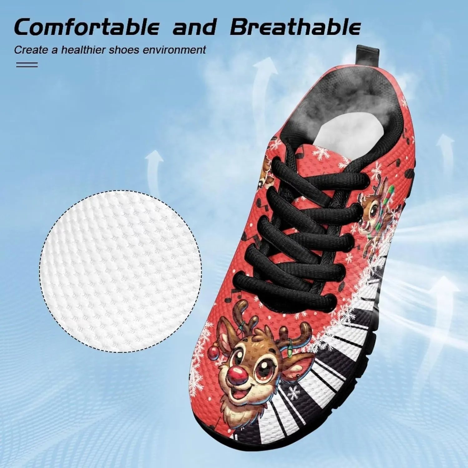 Kids Christmas Running Shoes Lightweight Breathable Mesh Sports Tennis Sneakers Anti-Skid Comfortable Casual Shoes for Boys Girls