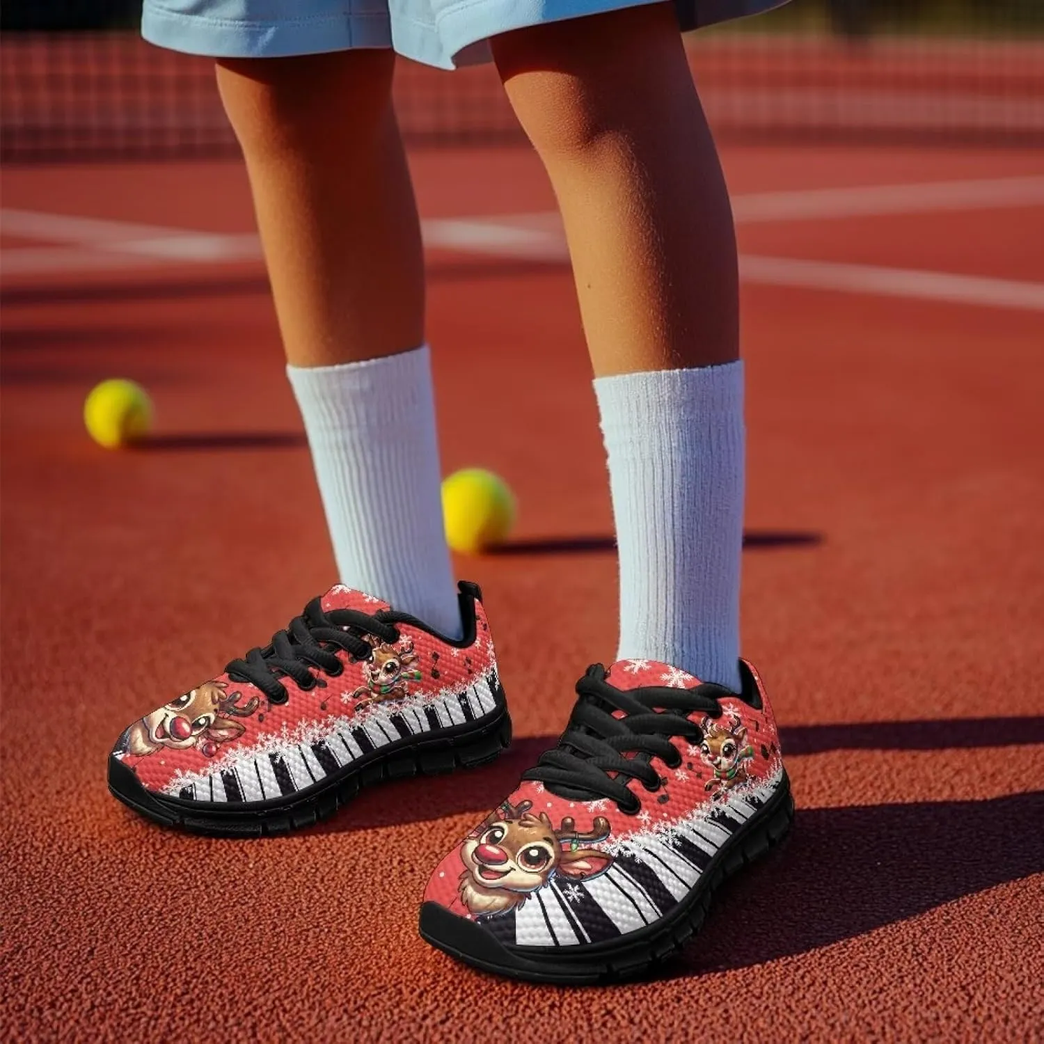Kids Christmas Running Shoes Lightweight Breathable Mesh Sports Tennis Sneakers Anti-Skid Comfortable Casual Shoes for Boys Girls