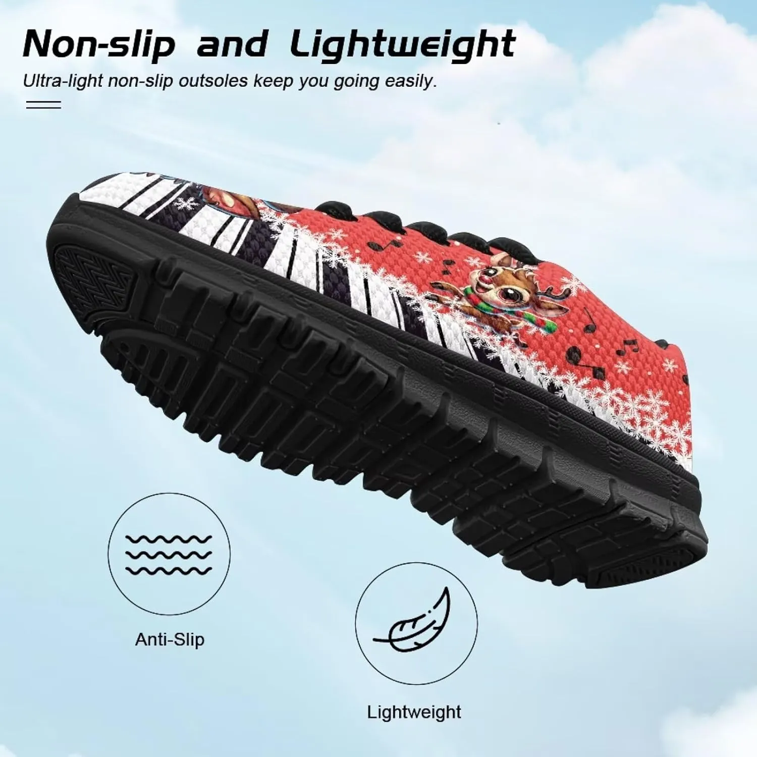 Kids Christmas Running Shoes Lightweight Breathable Mesh Sports Tennis Sneakers Anti-Skid Comfortable Casual Shoes for Boys Girls
