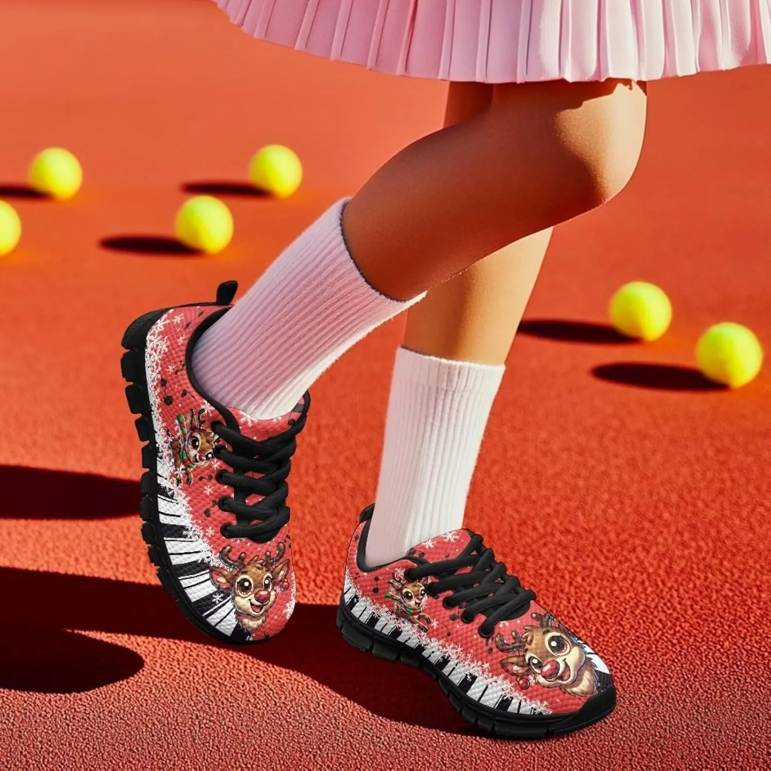 Kids Christmas Running Shoes Lightweight Breathable Mesh Sports Tennis Sneakers Anti-Skid Comfortable Casual Shoes for Boys Girls