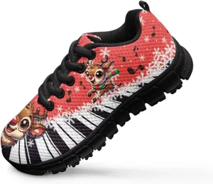 Kids Christmas Running Shoes Lightweight Breathable Mesh Sports Tennis Sneakers Anti-Skid Comfortable Casual Shoes for Boys Girls