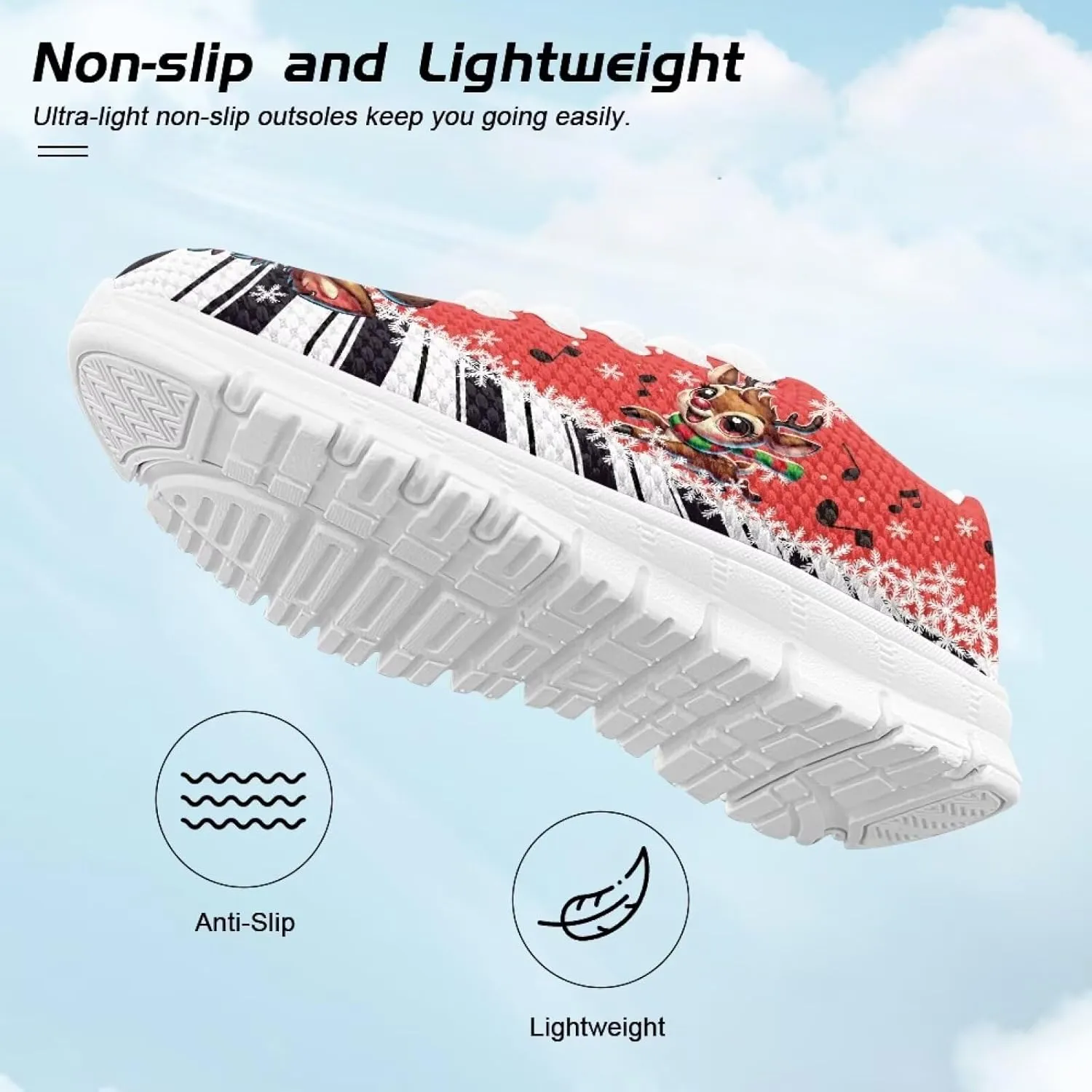 Kids Christmas Sneakers Boys Girls Lightweight Sports Running Tennis Shoes Anti-Skid Comfort Breathable Mesh Casual Shoes