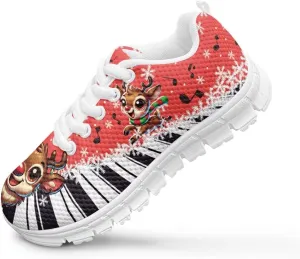 Kids Christmas Sneakers Boys Girls Lightweight Sports Running Tennis Shoes Anti-Skid Comfort Breathable Mesh Casual Shoes