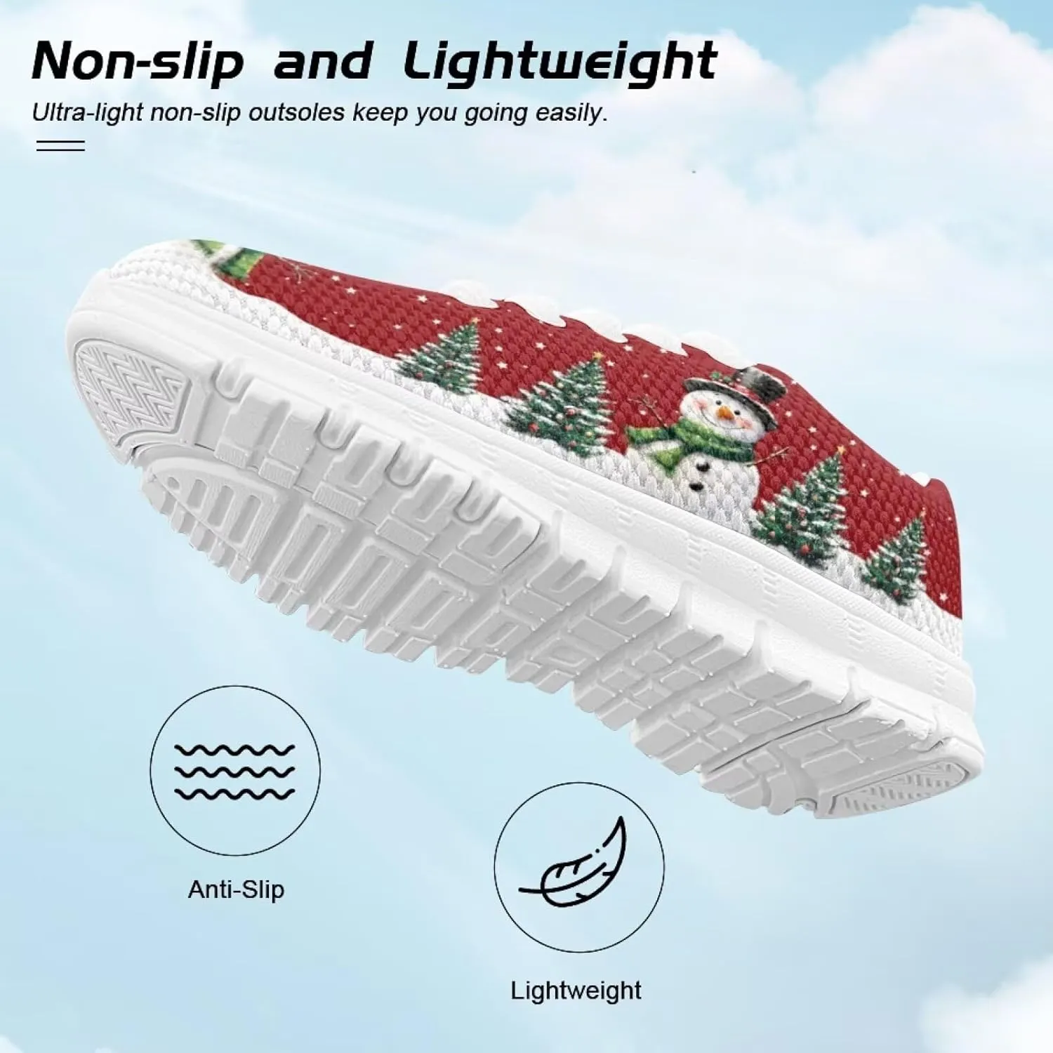 Kids Christmas Sneakers Boys Girls Lightweight Sports Running Tennis Shoes Anti-Skid Comfort Breathable Mesh Casual Shoes