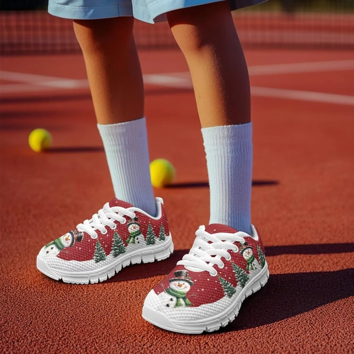 Kids Christmas Sneakers Boys Girls Lightweight Sports Running Tennis Shoes Anti-Skid Comfort Breathable Mesh Casual Shoes