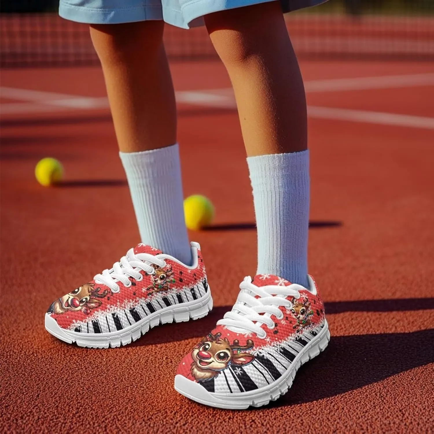 Kids Christmas Sneakers Boys Girls Lightweight Sports Running Tennis Shoes Anti-Skid Comfort Breathable Mesh Casual Shoes