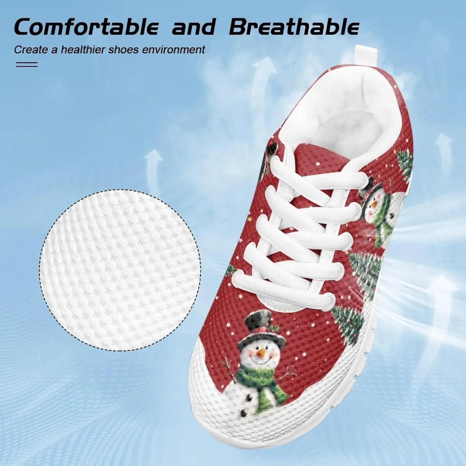 Kids Christmas Sneakers Boys Girls Lightweight Sports Running Tennis Shoes Anti-Skid Comfort Breathable Mesh Casual Shoes