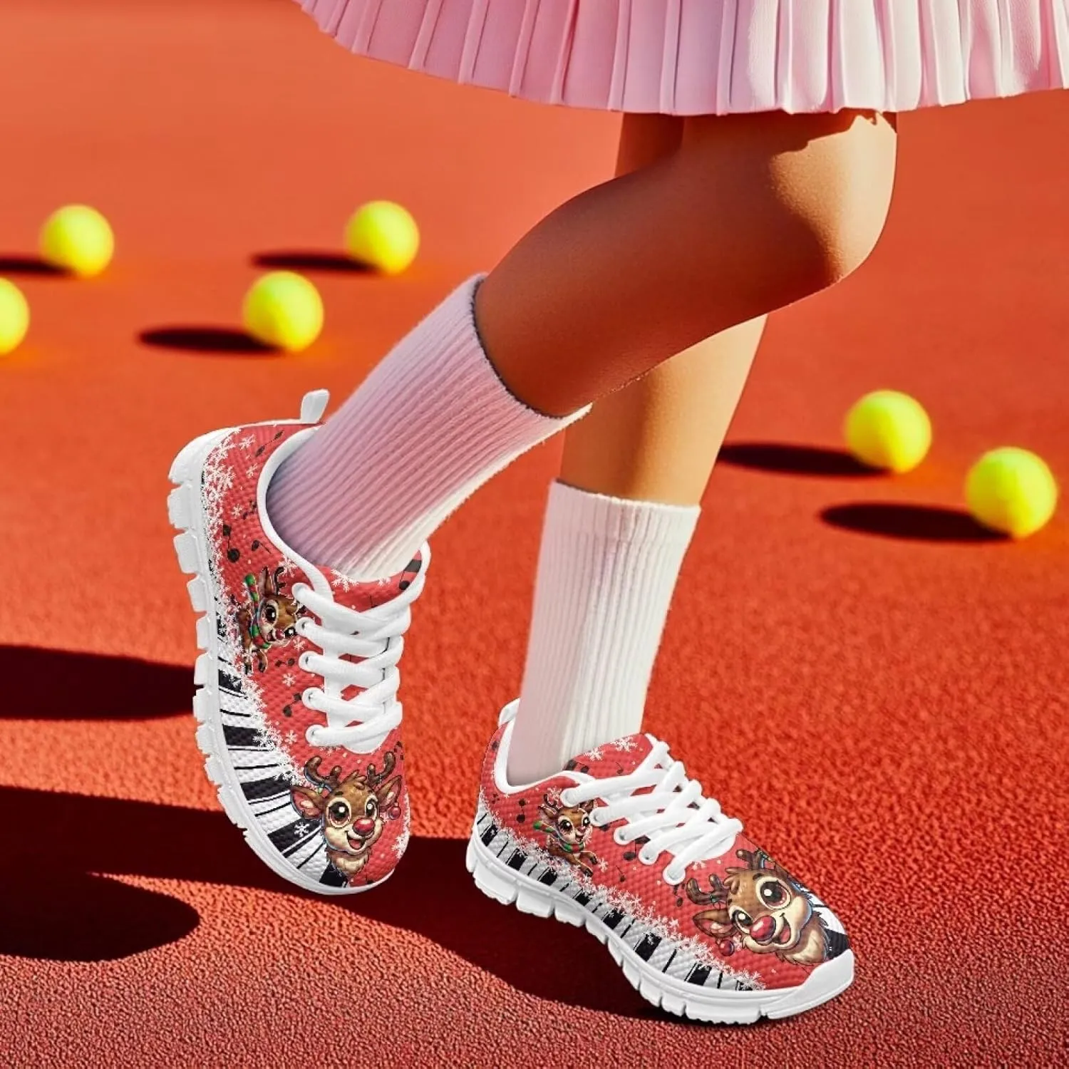 Kids Christmas Sneakers Boys Girls Lightweight Sports Running Tennis Shoes Anti-Skid Comfort Breathable Mesh Casual Shoes