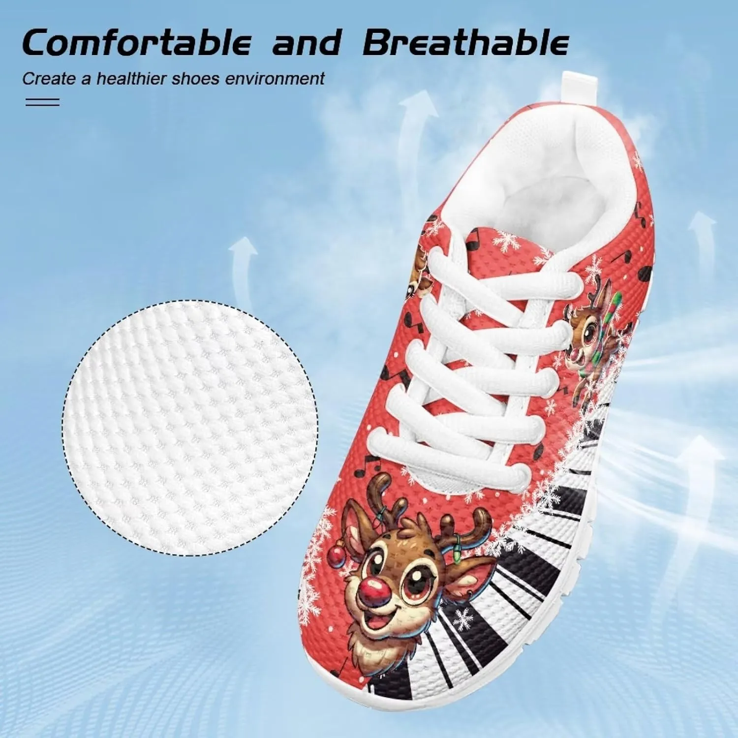 Kids Christmas Sneakers Boys Girls Lightweight Sports Running Tennis Shoes Anti-Skid Comfort Breathable Mesh Casual Shoes