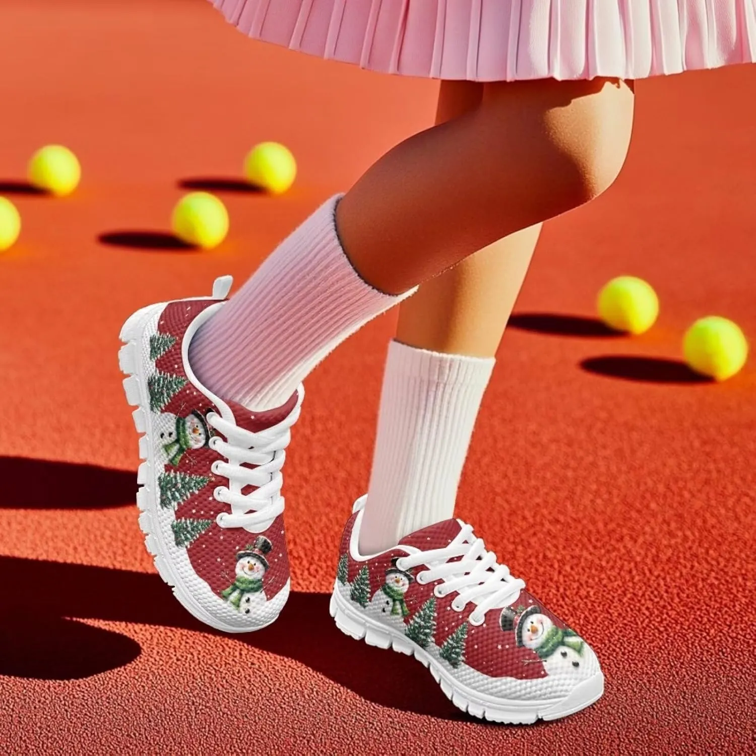 Kids Christmas Sneakers Boys Girls Lightweight Sports Running Tennis Shoes Anti-Skid Comfort Breathable Mesh Casual Shoes
