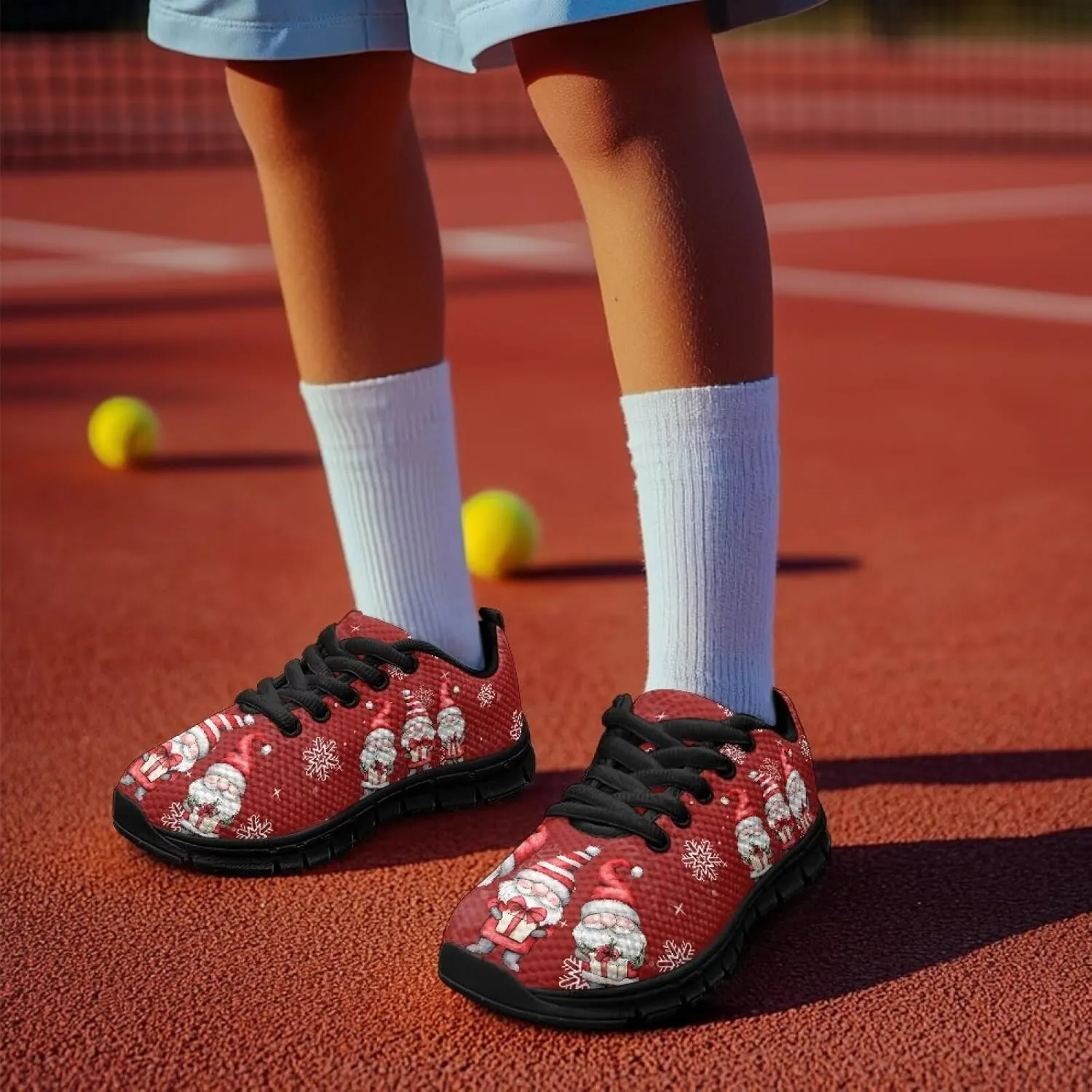 Kids Christmas Sneakers for Boys Girls Sports Running Shoes Lightweight Breathable Mesh Tennis Shoes Non Slip Casual Athletic Shoes
