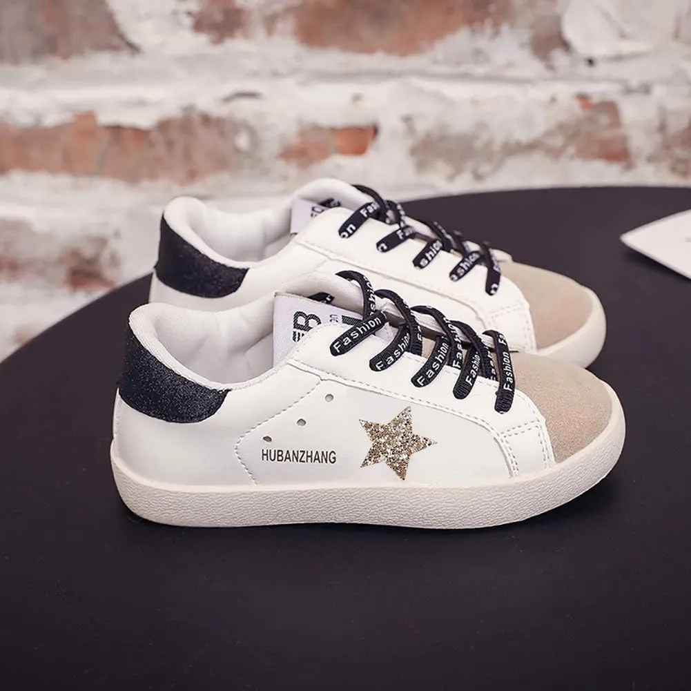 Kids Glitter Star Lightweight Sneakers Slip On Loafers Outdoor Casual Running Sports Shoes for Girls Boys