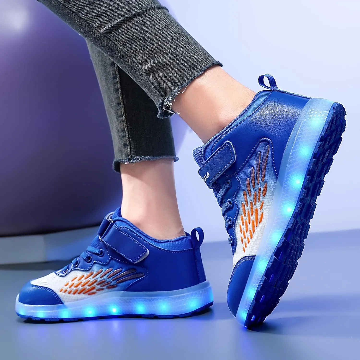 Kids Light up Shoes LED USB Charging Flashing High-top Wings Sneakers Boys Girls Trainers for Festivals Halloween Christmas New Year Party Great Gift