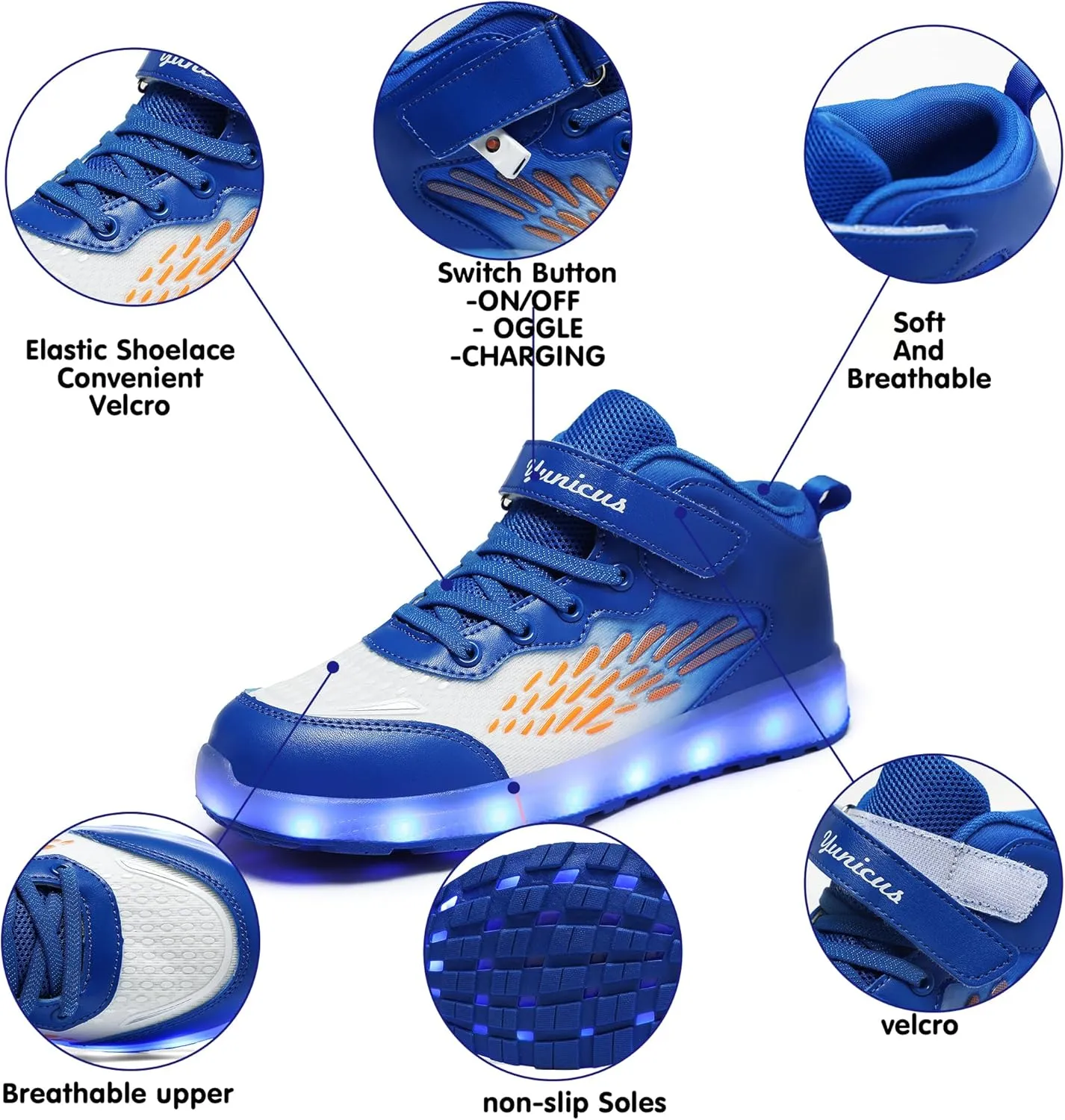 Kids Light up Shoes LED USB Charging Flashing High-top Wings Sneakers Boys Girls Trainers for Festivals Halloween Christmas New Year Party Great Gift