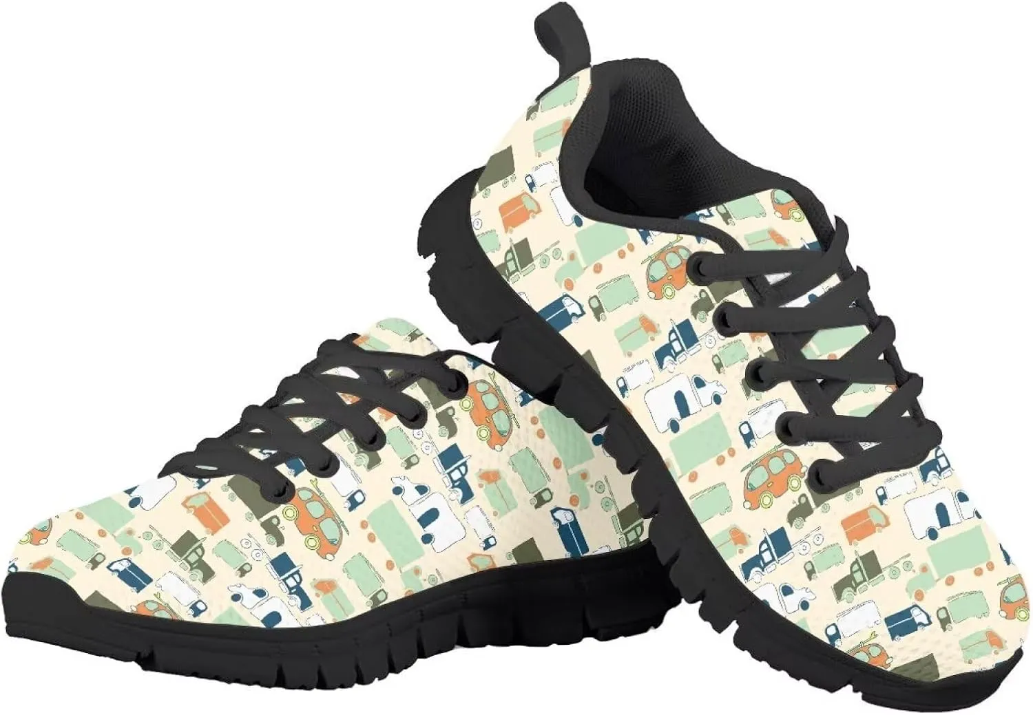 Kids Shoes for Boys Lightweight Athletic Running Shoes Toy Car Print Tennis Shoes Non Slip Breathable Mesh School Sports Sneakers