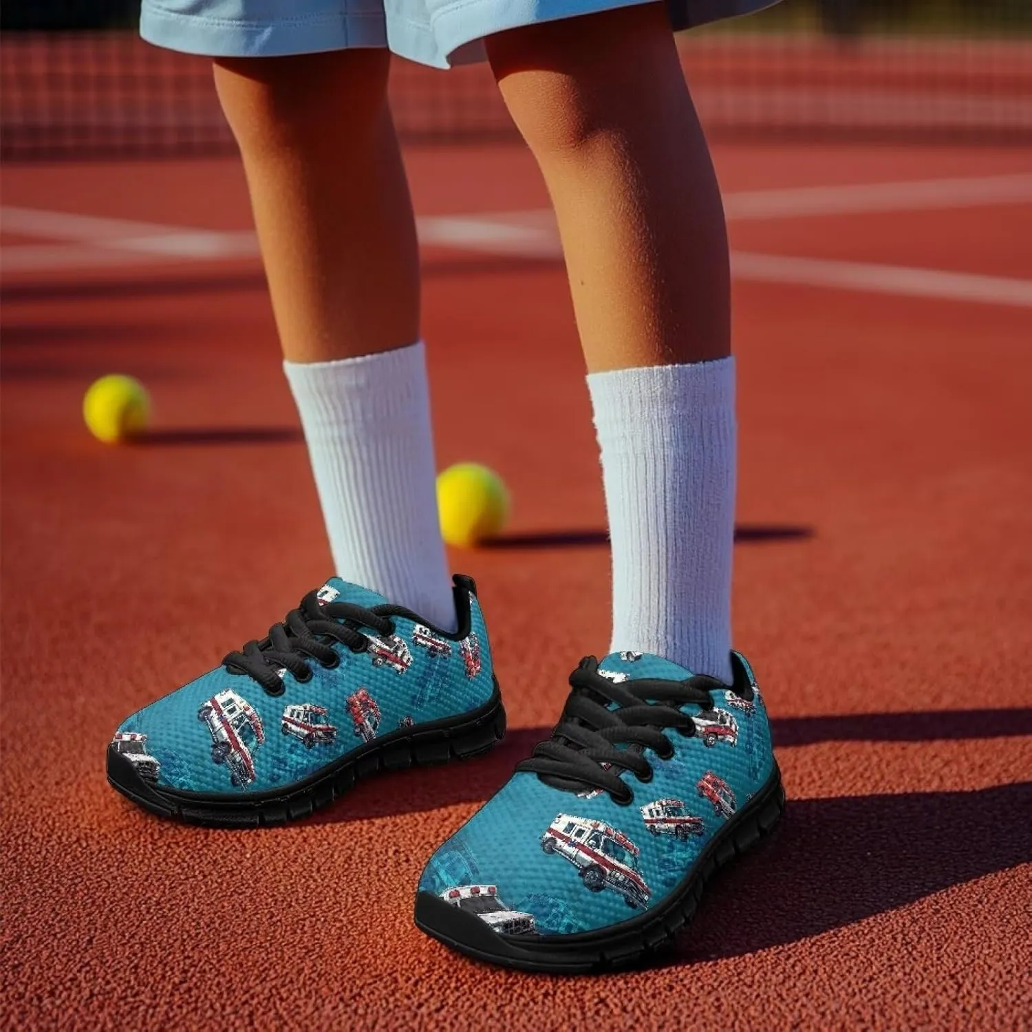 Kids Shoes for Boys Lightweight Athletic Running Shoes Toy Car Print Tennis Shoes Non Slip Breathable Mesh School Sports Sneakers