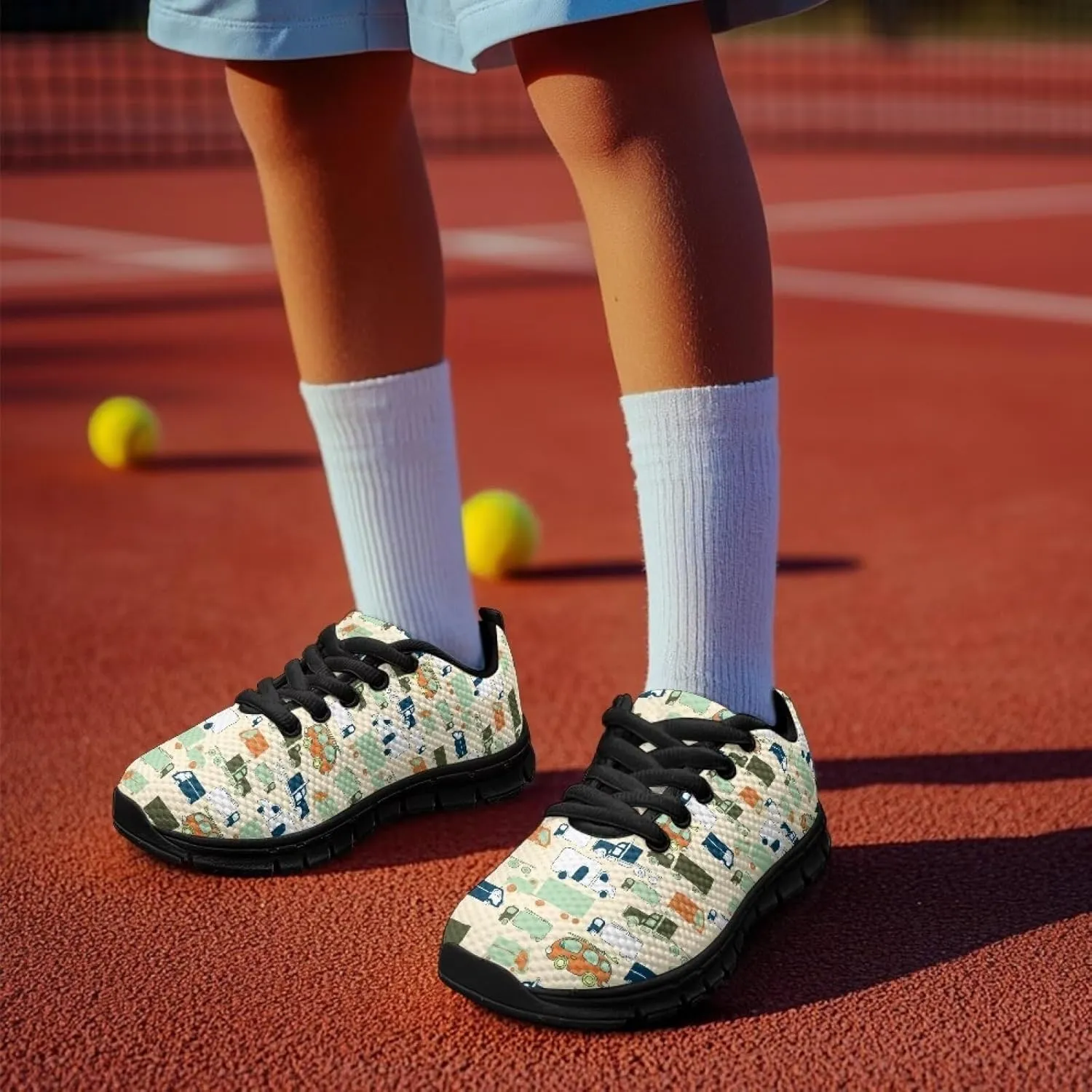 Kids Shoes for Boys Lightweight Athletic Running Shoes Toy Car Print Tennis Shoes Non Slip Breathable Mesh School Sports Sneakers
