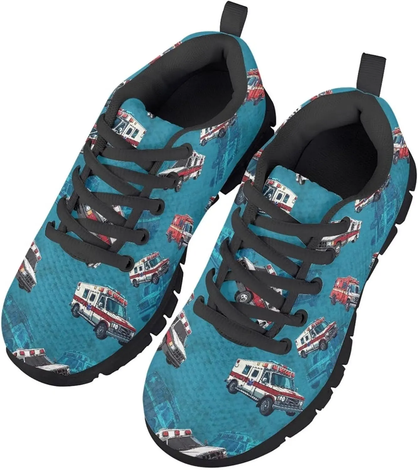 Kids Shoes for Boys Lightweight Athletic Running Shoes Toy Car Print Tennis Shoes Non Slip Breathable Mesh School Sports Sneakers