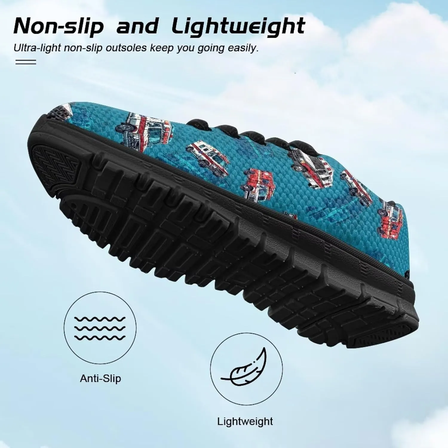 Kids Shoes for Boys Lightweight Athletic Running Shoes Toy Car Print Tennis Shoes Non Slip Breathable Mesh School Sports Sneakers