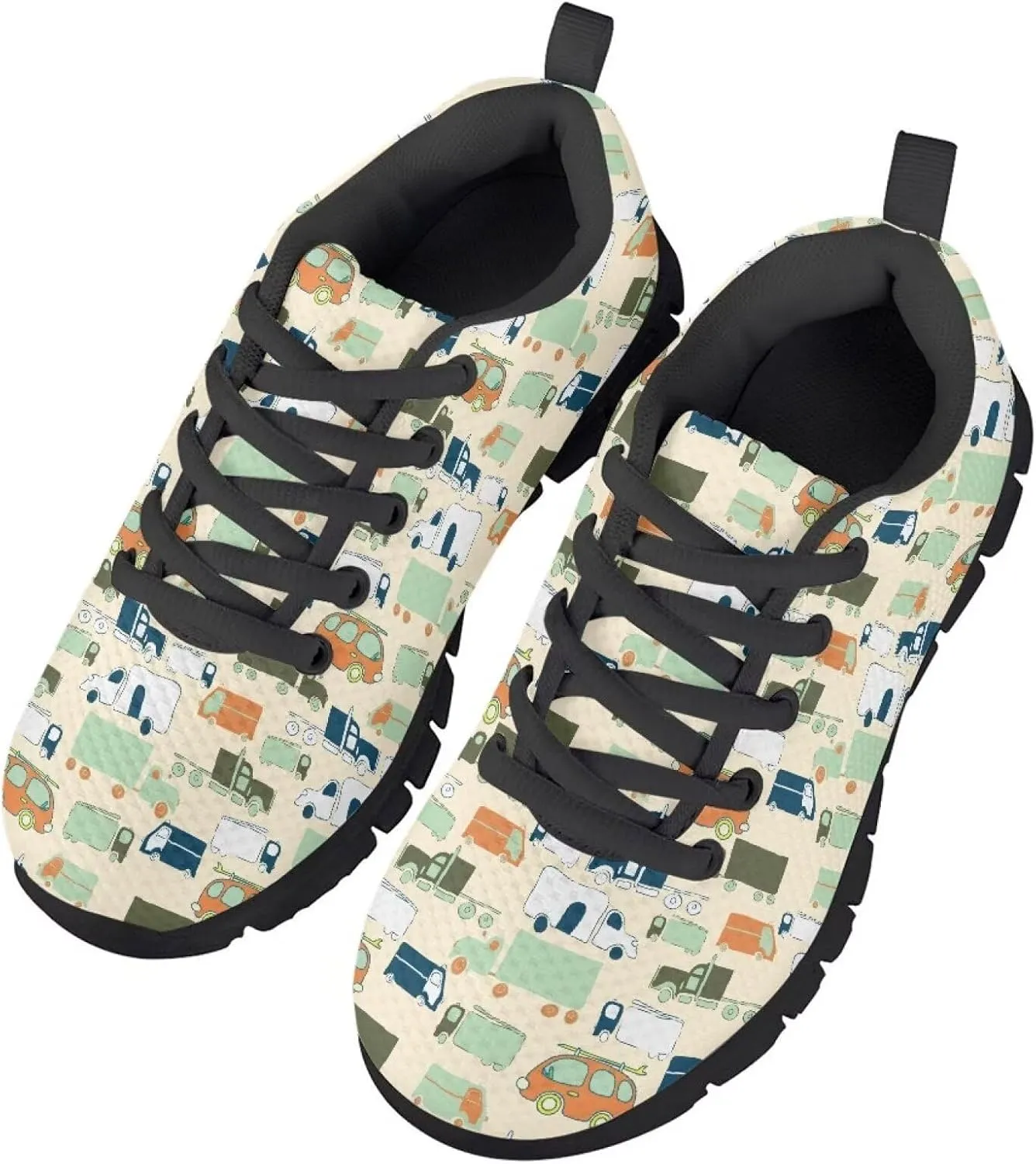 Kids Shoes for Boys Lightweight Athletic Running Shoes Toy Car Print Tennis Shoes Non Slip Breathable Mesh School Sports Sneakers