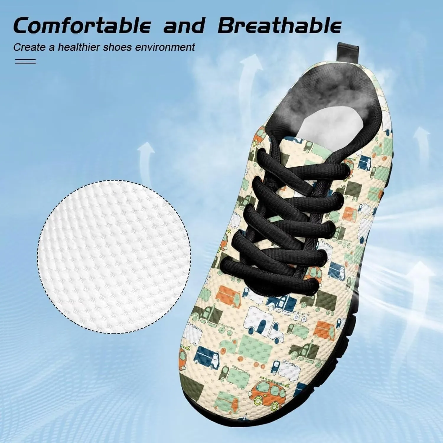Kids Shoes for Boys Lightweight Athletic Running Shoes Toy Car Print Tennis Shoes Non Slip Breathable Mesh School Sports Sneakers
