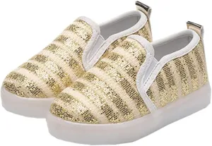 Kids Spring Sparkle Sequin Led Light Up Shoes Flashing Loafers Sneakers for Girls Boys