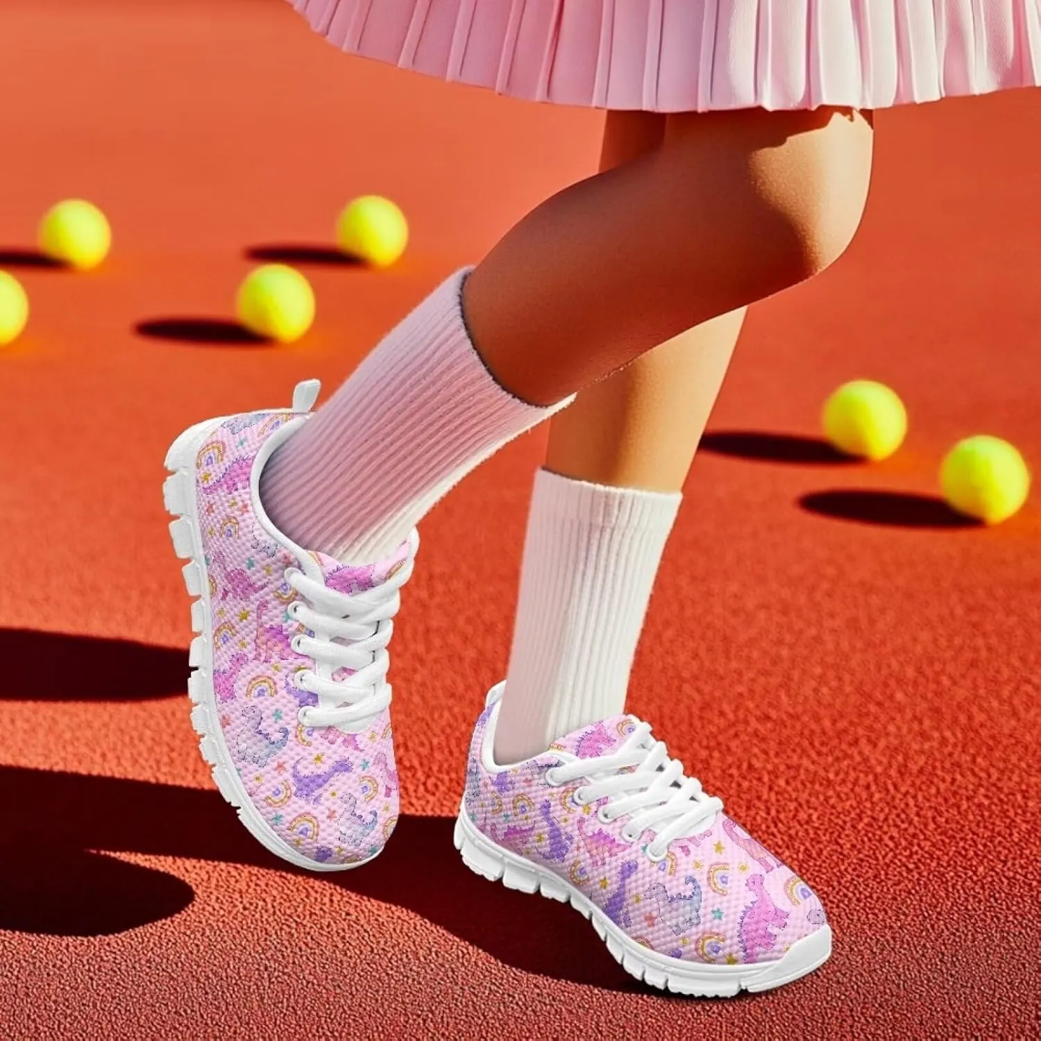 Kids Tennis Shoes Lightweight Athletic Running Shoes Non Slip Breathable Girls Students Sports Sneakers Walking Shoes