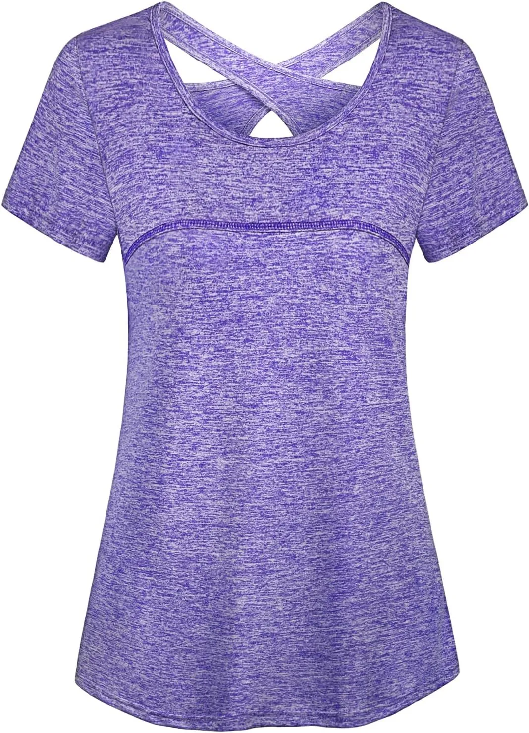 Kimmery Woman Short Sleeve Round Neck Criss Cross Back Yoga Shirt
