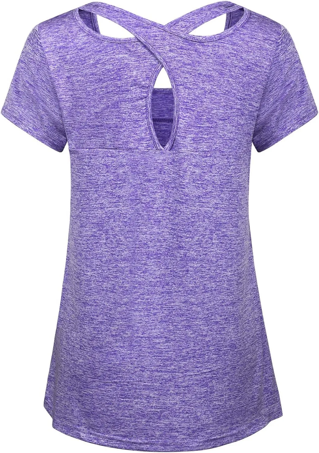 Kimmery Woman Short Sleeve Round Neck Criss Cross Back Yoga Shirt