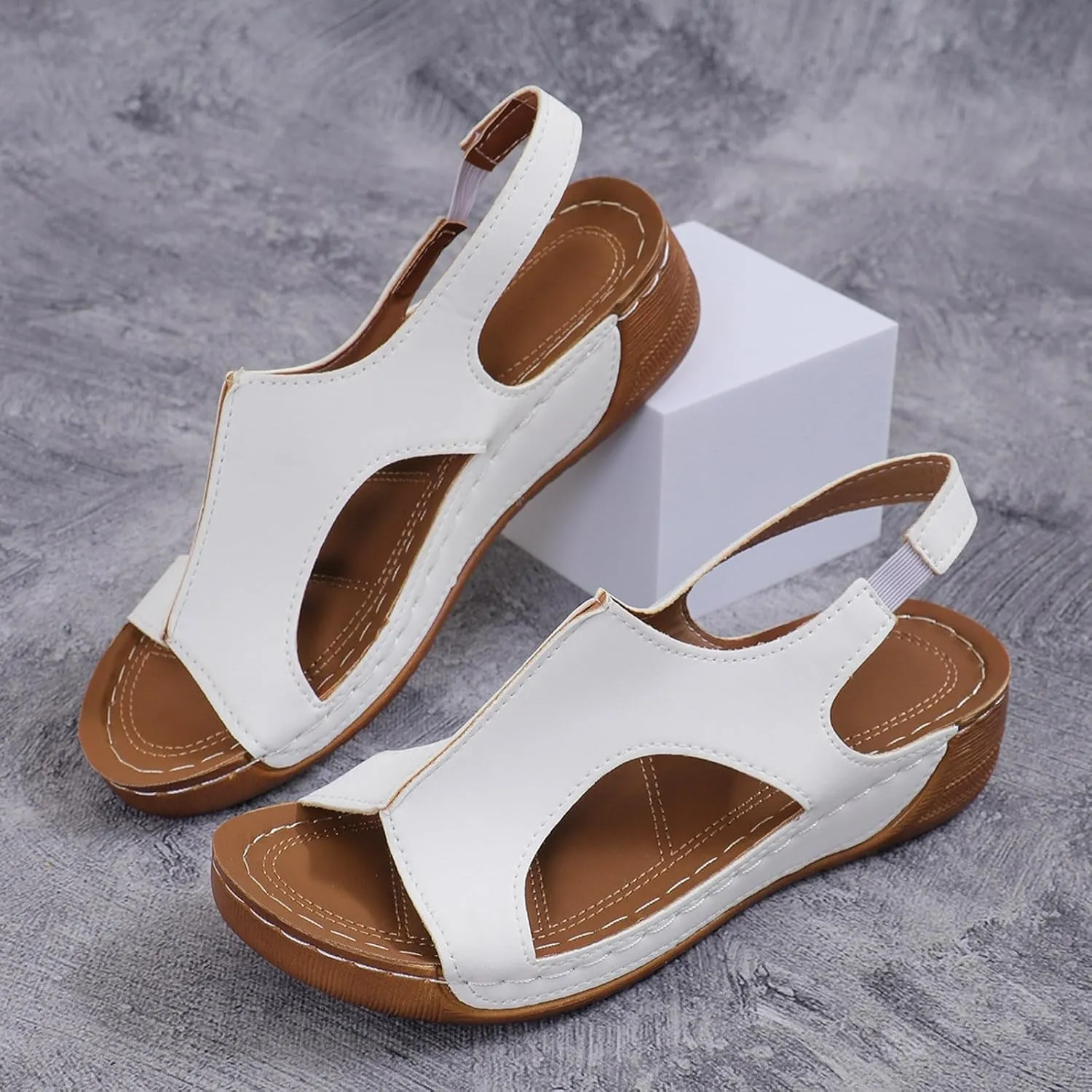 Ladies Summer Retro Pure Colour Leather Slope Heel Thick Bottom Large Size Set Foot Fish Bow Sandals for Women Size 11